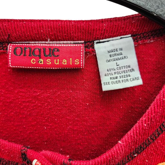 Onque Casuals Christmas Sweater Cardigan Womens Large Reindeer Candy Cane Button - Picture 7 of 11